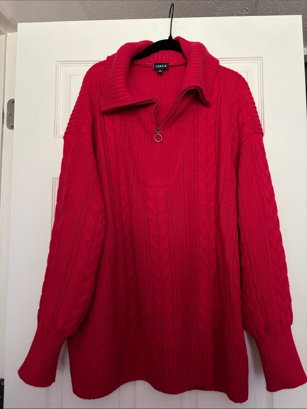 Torrid Bright Red Cable-Knit Half-Zip Pullover Sweater